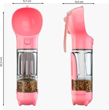 Подорожній набір для собак: миска, пляшка та диспенсер корму (рожевий, 350 мл)