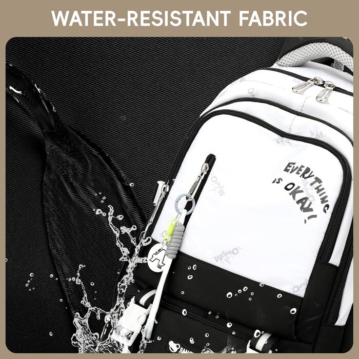 Шкільний рюкзак для підлітка, 36L, для дівчаток 3-9 клас, великий стильний рюкзак для ноутбука 16 дюймів, чорний, підходить для візка