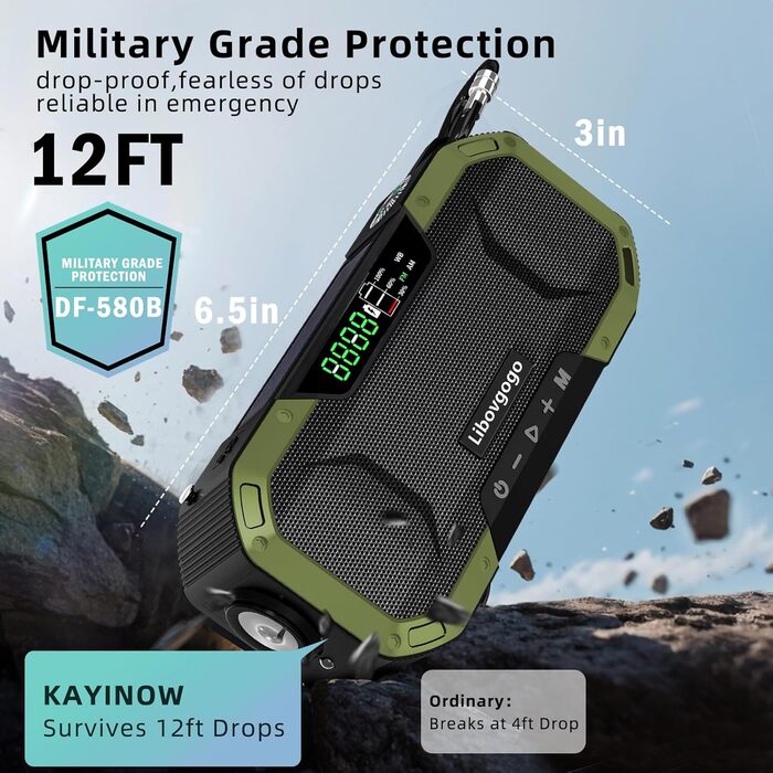 Радіо з ручним приводом та сонячною зарядкою - з акумулятором 5000mAh, радіо для екстрених ситуацій, IPX5 водостійке, AM/FM, портативне, динамо, кемпінг, на відкритому повітрі, ліхтарик, SOS, USB-C (зелене)