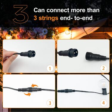 LED-гірлянда для зовнішнього використання, 19 м, з 30+3 лампочками G40, IP44, для декору саду, вечірок, балкону