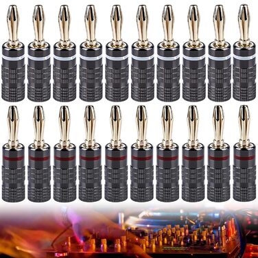 Бананові конектори Vegena (20 шт.) з 24K покриттям, 4 мм, для акустичних кабелів, підсилювачів, AV-ресиверів, домашнього кінотеатру