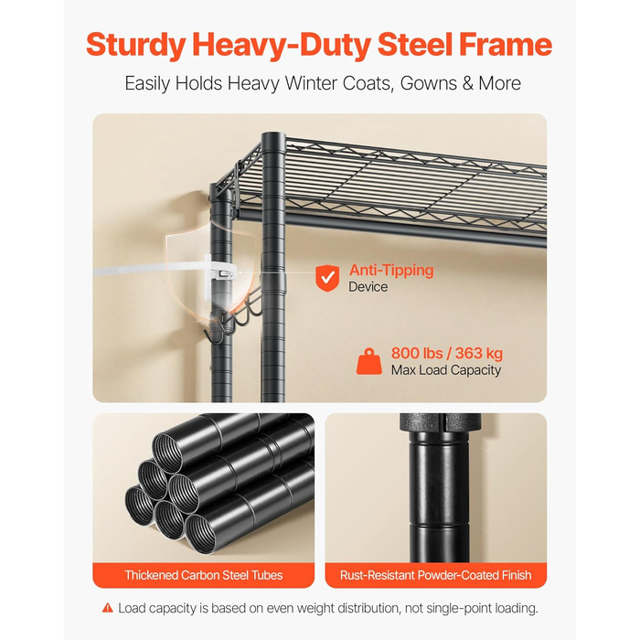 Стійка для одягу VEVOR з 4 перекладинами, 8 гачками та 385,5 кг вантажопідйомністю - для спальні, магазину одягу, прихожої