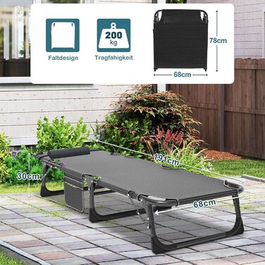 Зікбітюі Фельдбет (ліжко для відпочинку) складане з матрацом, вантажопідйомність 200 кг, гостьове/кемпінгове ліжко, 1200D Oxford, 190×71×36 см, для дорослих, з сумкою для транспортування, сірий/синій