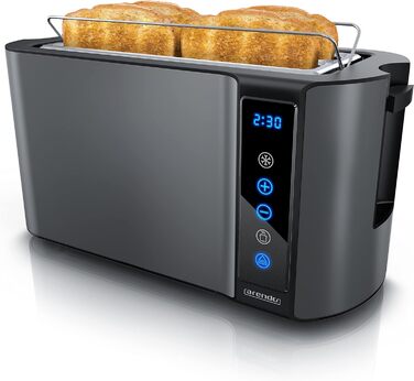 Arendo - Stainless Steel Toaster, Long Slot, 4 Slice - Touchscreen – Double-Walled Housing – 1500 W – Integrated Bagel Attachment – 7 Browning Levels – Bread Centering – Remaining Time Display – Memory Function A: Cool Grey