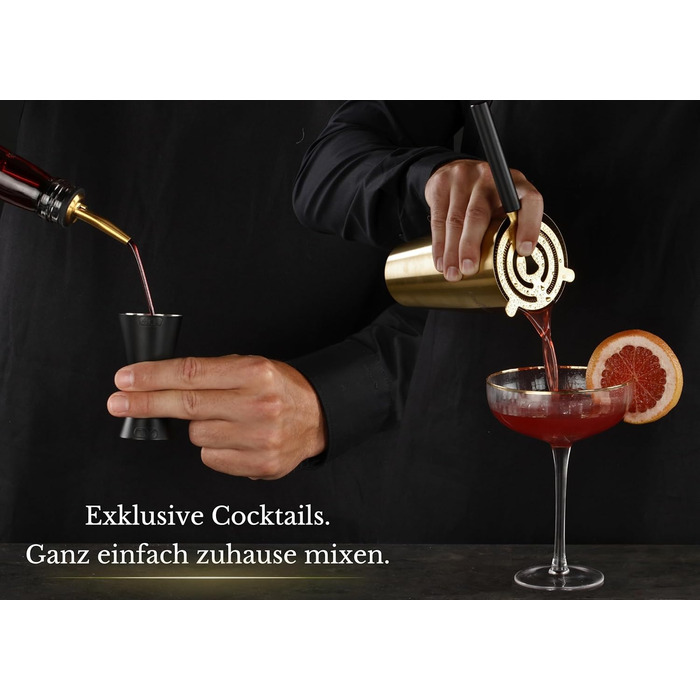 Barmingo Stainless Steel Cocktail Set - 11 Piece Boston Shaker Set with Stand & Bar Accessories | Cocktail Shaker Set, Bartender Set, Bar Set | Black Silver