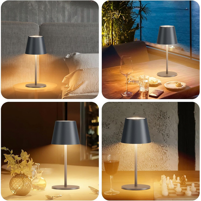 Акумуляторний LED світильник настільний 2 шт, 26 см, 5000mAh, 3W, теплий білий (3000K), водонепроникний IP54, для ресторану, спальні, бару, антрацит