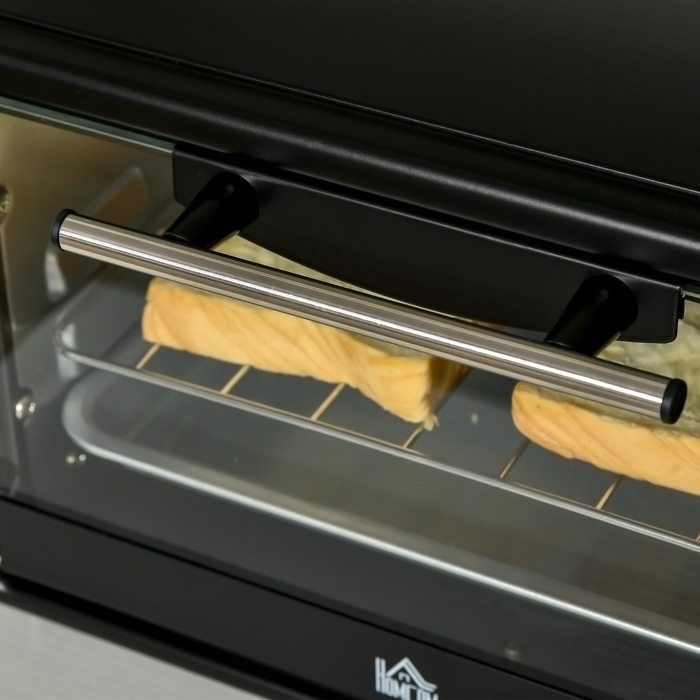 HOMCOM Міні-духовка 10 л, 750 Вт, до 230°C з таймером 60 хв, невелика електродуховка з декою та решіткою 36,5x26x22 см, чорна