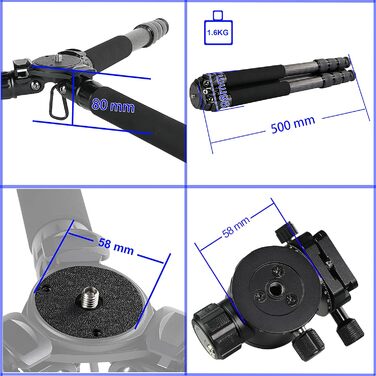 Штатив Pyramid Carbon з кульковою головкою для панорамної зйомки, без центральної колони, 147 см, 2 кг, вантажопідйомність 20 кг, діаметр труби 32 мм