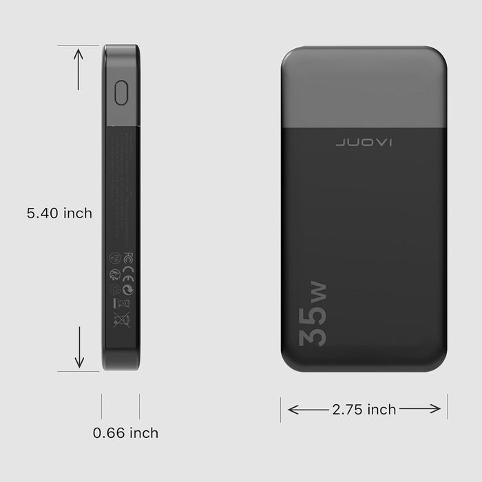 Портативний повербанк JUOVI 10000mAh, 35W з 2 USB-C та 1 USB-A, PD 3.0 QC 4.0. Швидка зарядка для iPhone, MacBook, iPad (Зелений)