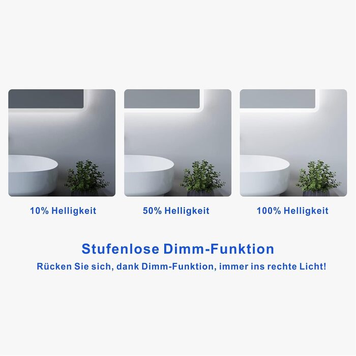 Дзеркало для ванної кімнати AQUABATOS з підсвічуванням 100x70 см LED, антизапарник, сенсорне управління, 3 кольори світла, регулювання яскравості, для настінної установки