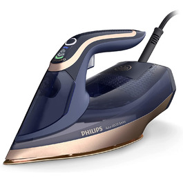Philips Azur 8000 Series Steam Iron - 85 g/min continuous steam, 260 g Turbo steam boost, 3000 W, OptimalTEMP Technology, SteamGlide Elite soleplate, Dark Blue (DST8050/20) 260 g steam boost, 85 g continuous steam, Dark Blue/Gold