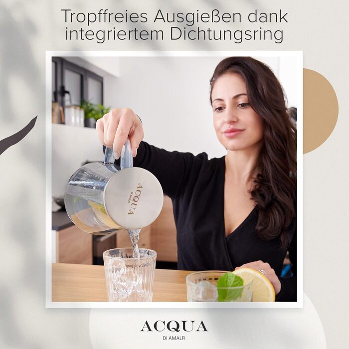 ACQUA DI AMALFI® Glass Carafe | Water Carafe 2 Liter with Stainless Steel/Bamboo Lid | Water Jug with Fruit Infuser | Leak-Proof | Carafe also as a Teapot (BLUE/BAMBOO)