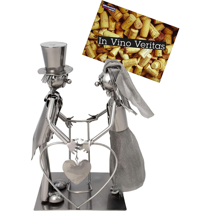 BRUBAKER Wine Bottle Holder Wedding Couple Bride and Groom Decorative Object Metal with Greeting Card for Wedding Gift