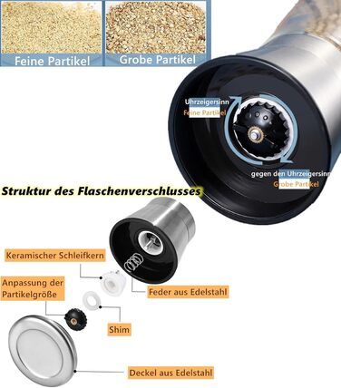 Набір з 2 мельниць для солі та перцю - сталеві та скляні з регульованим керамічним жорном, з можливістю поповнення, для солі та перцю