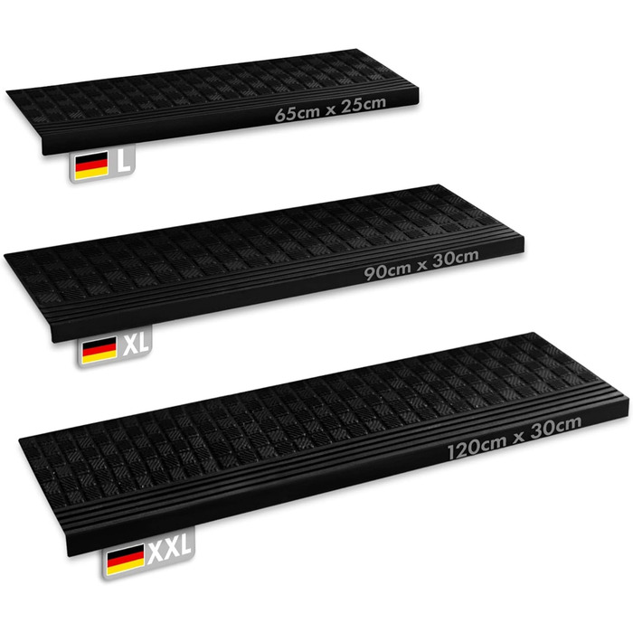 Гумові килимки на сходи KARAT - комплект з 5 шт. - антиковзкі, для вулиці, 30x120 та 30x90 см