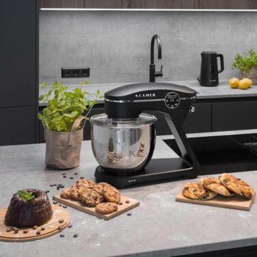 KLAMER 1800W Stand Mixer - Stainless Steel Bowl 6L, 10 Speed, Timer, Planetary Mixing, Dough Hook, Whisk & Beater - Black