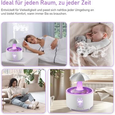 Зволожувач повітря Justup у вигляді парасольки, з LED-підсвіткою 7 кольорів, аромадифузор для ефірних олій, 300 мл, з пультом ДК, білий