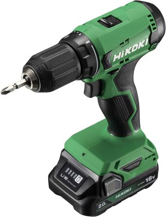 Акумуляторний дриль-шурупокрут HiKOKI DS18DA (18V, Li-Ion, 50 Нм, 20-рівневе регулювання крутного моменту, LED, у транспортному кейсі, з 2x 2.0 Ah акумуляторами та зарядним пристроєм)