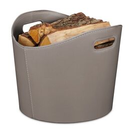 Relaxdays Gray Wooden Basket with Faux Leather