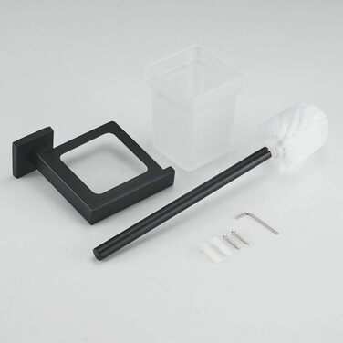 WC Brush and Holder Wall Brush Holder, Chrome, Toilet Brush Set Toilet Brush Set made of 304 Stainless Steel and Frosted Glass for Bathroom (Matte Black)