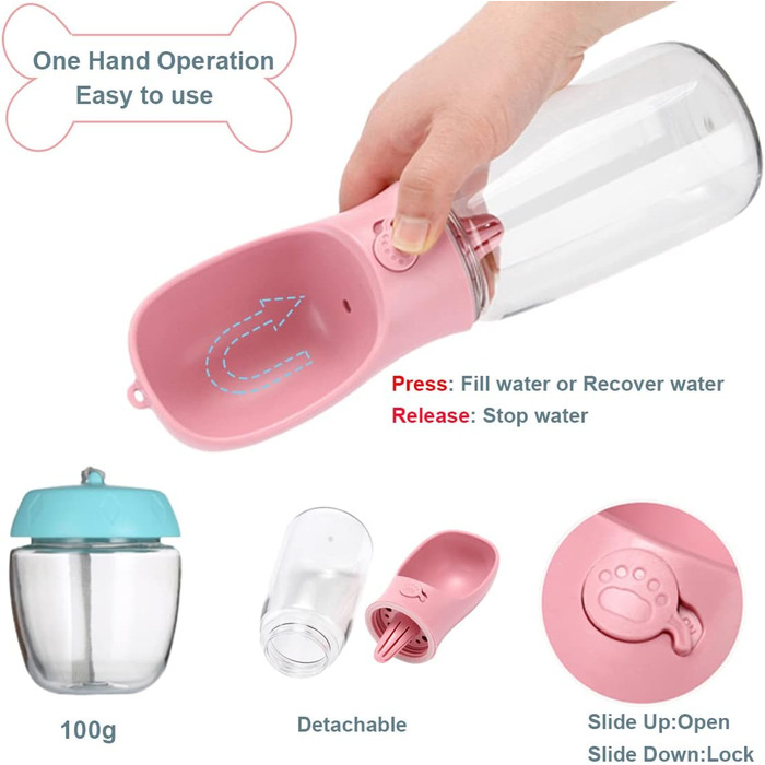 Турбо-фляга для собак: портативна, витокозахисна, 550 мл + 100 мл, BPA-free, для подорожей, біла