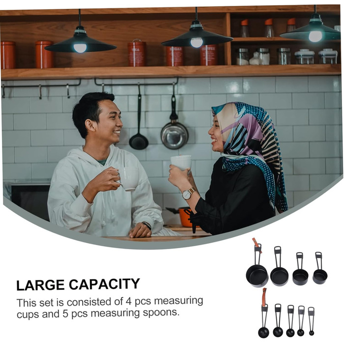 Cabilock Complete Measuring Cup and Spoon Set Stainless Steel Portable Household Set for Tea Black