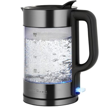 Скляний електрочайник ProfiCook PC WKS 1322, 1.7л, 2200Вт, з підсвіткою та корпусом із темної нержавіючої сталі Dark-inox