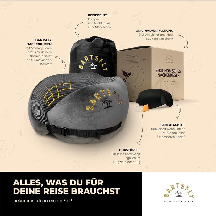 Подушка для шиї Memory Foam - Автомобільна та авіаційна, ергономічна, проти болю в шиї, для сну, для далеких перельотів, сірого кольору