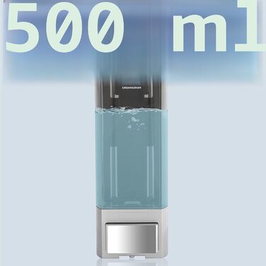 Диспенсер для рідкого мила настінний 500 мл без свердління, срібний - для ванної кімнати, кухні, мила для рук, гелю для душу, шампуню