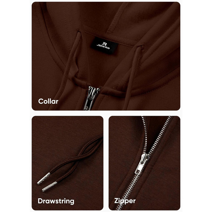 Світшот JMIERR чоловічий з капюшоном, бавовна, однотонний, на блискавці, з кишенями (колір: коричневий, розмір: M)