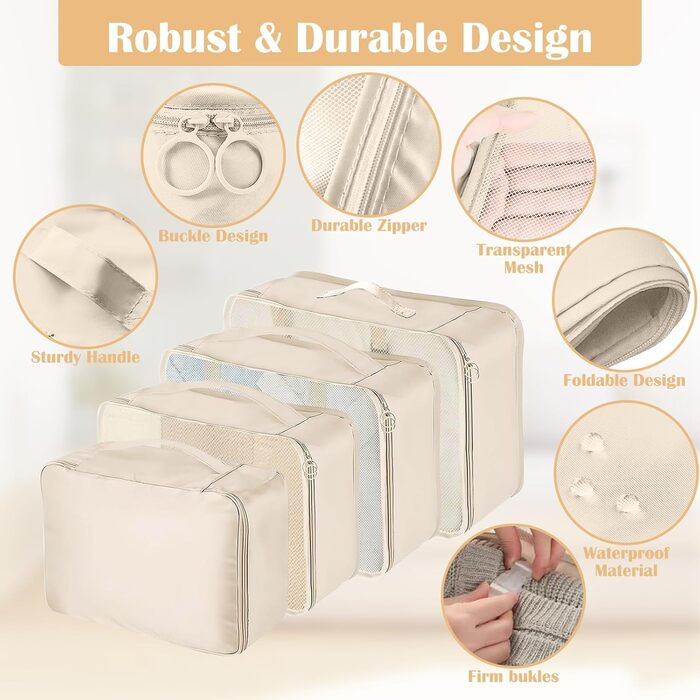 Набір органайзерів для валізи 13 шт., Packing Cubes, водонепроникні органайзери для подорожей та відпустки, прозорі (Бежевий)