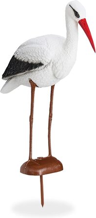 Relaxdays, white/red garden figure stork, garden decoration figure, fish heron protection, welcome stork for new baby, HBT 80 x 22 x 64 cm, garden decoration figure