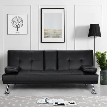 Yaheetech 3-Seater Convertible Sofa Bed with Cup Holders and Guest Bed