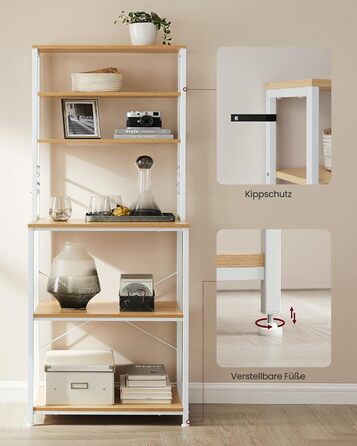 Поличкова стійка VASAGLE для кухні з 6 полицями та гачками, сталевий каркас, горіховий колір + білий, 40 x 60 x 167 см