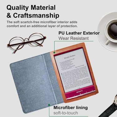 Чохол для Sony PRS-T2/PRS-T1 (6 дюймів), захисний чохол для eReader, PU-шкіра, колір коричневий