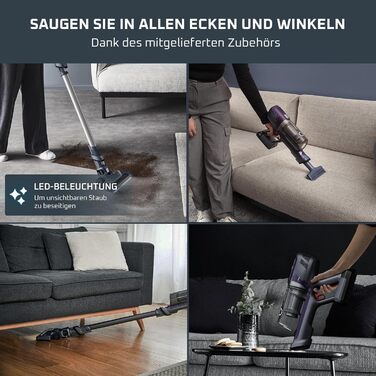 Пылесос Rowenta X-Pert 6.60 Essential аккумуляторный, 100 Вт, 45 мин работы, без мешка, LED-насадка, съемный аккумулятор, насадка для щелей и держатель для стены, фиолетовый/черный, RH6838 X-Pert 6.60 Essential лиловый/серый