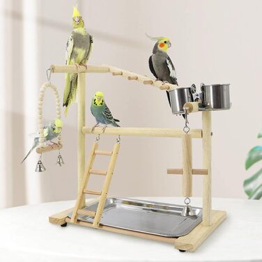 Bird Playground, budgie toys, bird stand, bird gym, bird accessories, playground, ladder, exercise pen with feeder cups, tray, swing for parakeets, canaries, finches, etc. #9