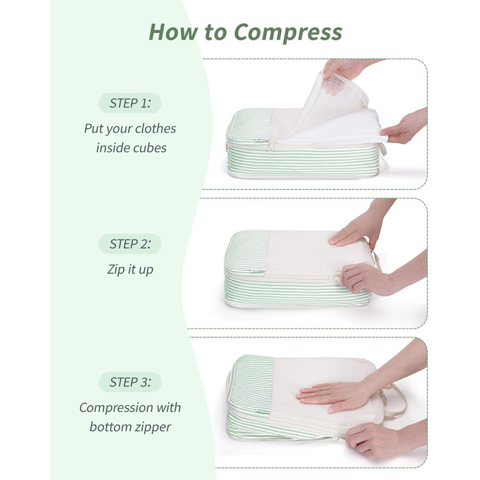 Органайзер для валізи Narwey (6 шт.) - Набір кубів для пакування, компресійні мішки, аксесуари для подорожей (комбінований, зелений)