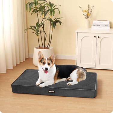 Ортопедичний лежак для собак HMTOPE, 9 см товщина, для середніх собак, знімний та пральний, з антиковзною основою, водонепроникне внутрішнє покриття, 91 см, темно-сірий