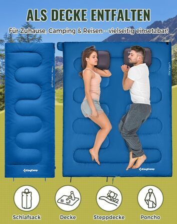 KingCamp 3-Season Sleeping Bag - Lightweight, Water-Resistant & Warm for Adults & Kids - Camping & Outdoor Use