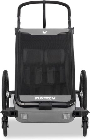 Причіп для велосипеда Fuxtec Sportfux на 2 місця, з багажником, відбивачами, ручкою-штовхачем, захистом від дощу та сонця, складний, фіолетовий FX-FA1 (сірий)