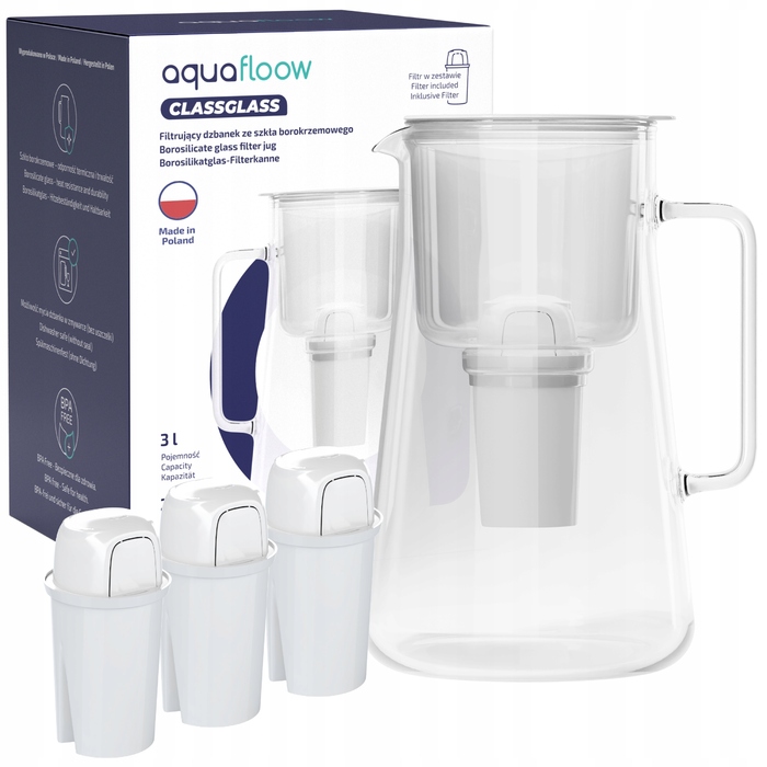 Скляний фільтрувальний глечик Aquafloow ClassGlass White + 4 фільтри Class