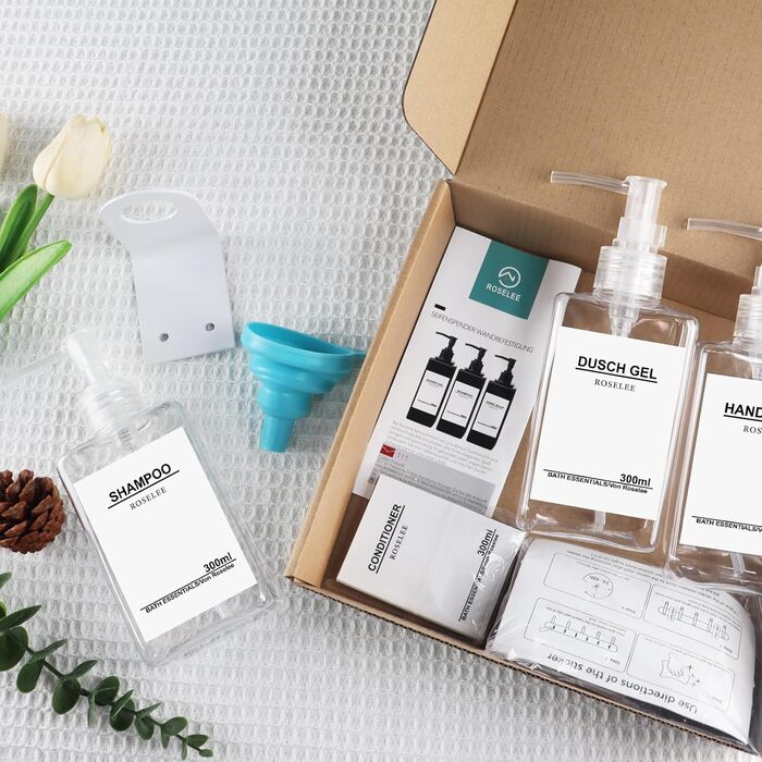 Настінний диспенсер для мила Roselee (3 шт.) - 500 мл, для душу, шампуню, пінського ванни. Без свердління, з етикеткою, підходить для ванної кімнати та кухні (прозорий)