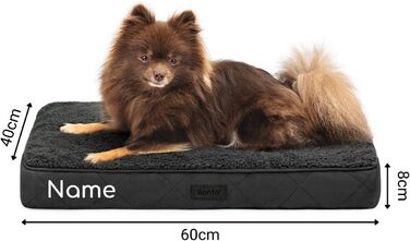 Ортопедичне ліжко для собак Lionto, 60x40x8 см, міцне, з м'яким плюшем, знімний та пральний чохол, водовідштовхувальне, для собак та котів (60x40x8 см, чорне)