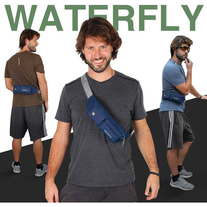 WATERFLY Поясна сумка на пояс для чоловіків та жінок: стильна нагрудна сумка для спорту, бігу, прогулянок з собакою, подорожей (Темно-синій)