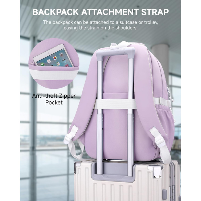 Рюкзак для підлітка, шкільний рюкзак для дівчинки з багатьма відділеннями, для учнів 3-5 класів, середньої та старшої школи, нейлоновий рюкзак для подорожей та відпочинку (фіолетовий)