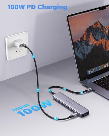 Док-станція Newmight 7-в-1 USB-C з двома HDMI, 3 USB 3.0, 100W PD, для Dell, HP, iPhone 15 Series