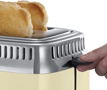Russell Hobbs Toaster [for 2 slices] Retro Stainless Steel Cream (Retro-style countdown display, includes bun warmer, 6 browning levels + defrost & reheat function, 1300W) Vintage 21682-56