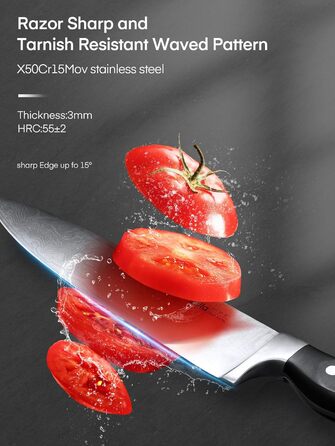 D.Perlla Self-Sharpening Knife Block Set - 7 Piece Stainless Steel Knife Set with Plastic Handle & Wooden Block - Professional Kitchen Knife Set, Black