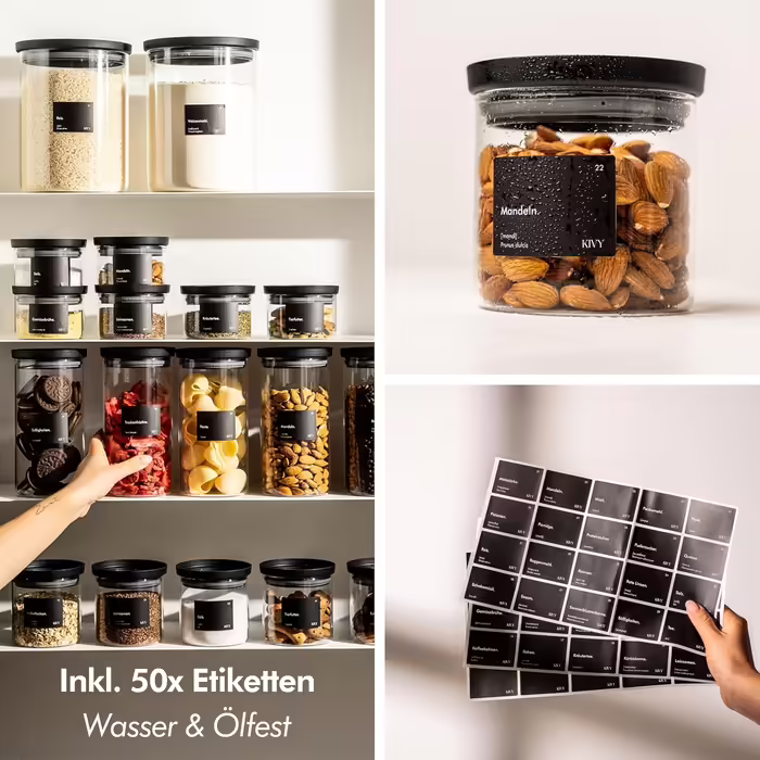 KIVY Storage Jars with Transparent Glass Lids [4x 500ml] Airtight Storage Jars with Lids - Storage Containers with Lids Airtight Glass Storage with Lid - Storage Containers Kitchen